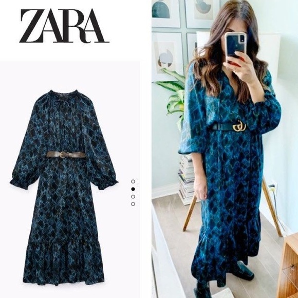 Zara Dresses & Skirts - NWT ZARA PRINTED DRESS SNAKE BLUE NEW FW2020